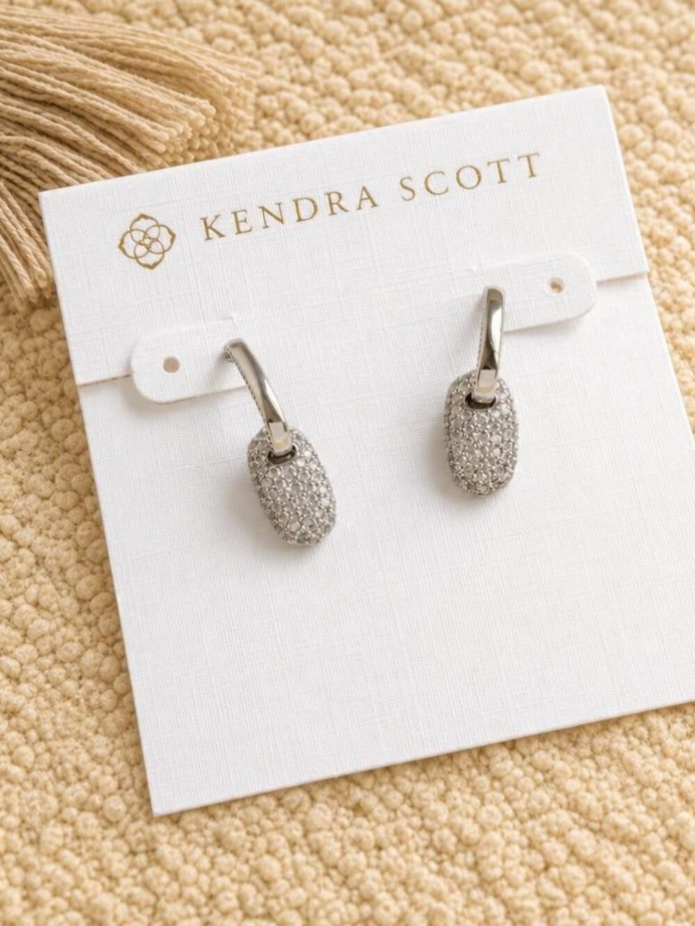 Kendra Scott Bailey Silver White CZ Pave Huggie Earrings